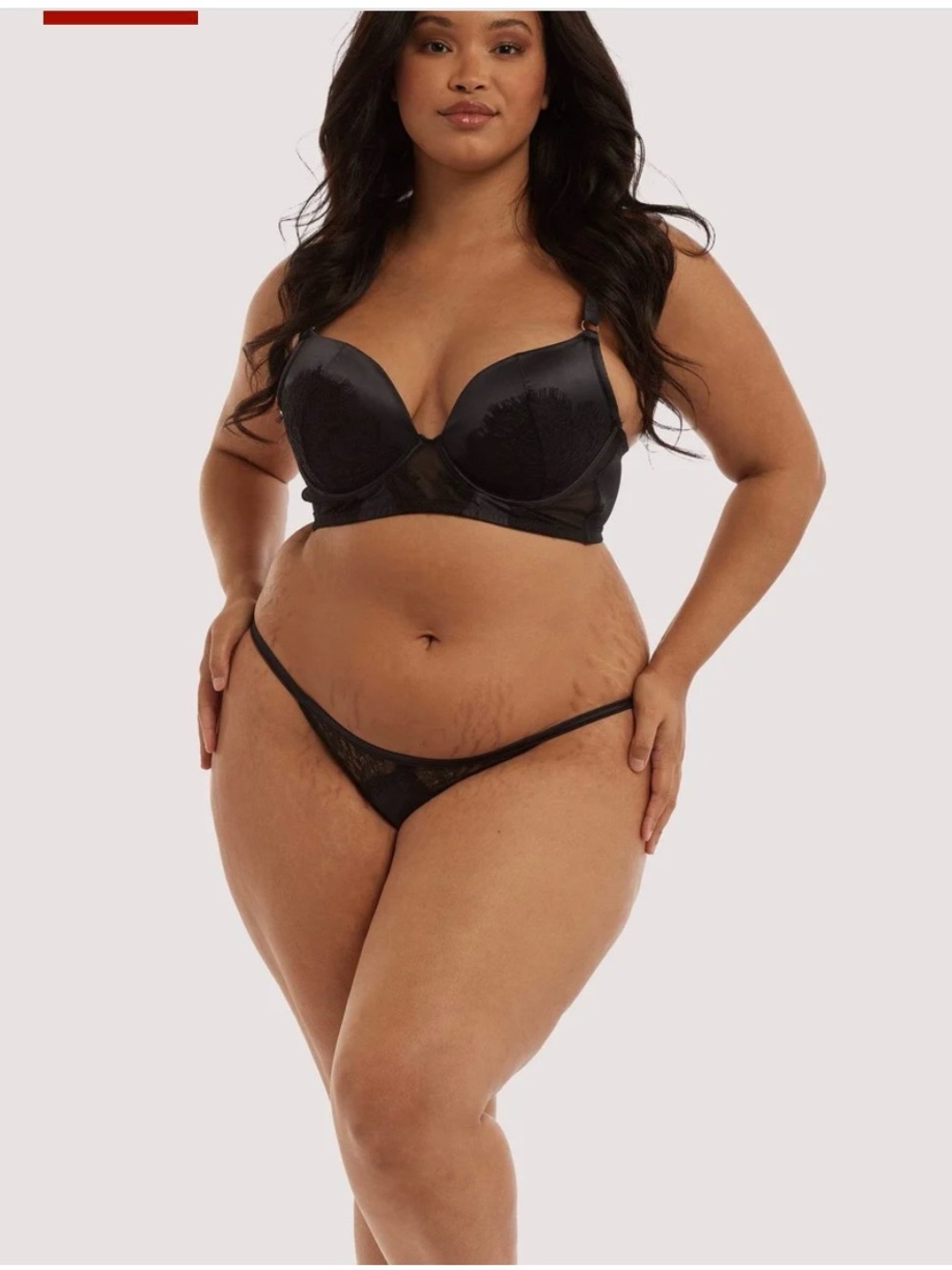 NWT Playful Promises Melina Black Longline Plunge Bra and Curve Tanga Panty Set